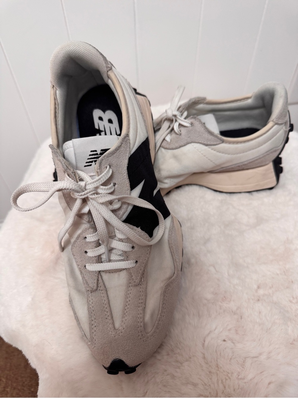 New Balance Cream & Black Retro-Style Runner Sneakers
